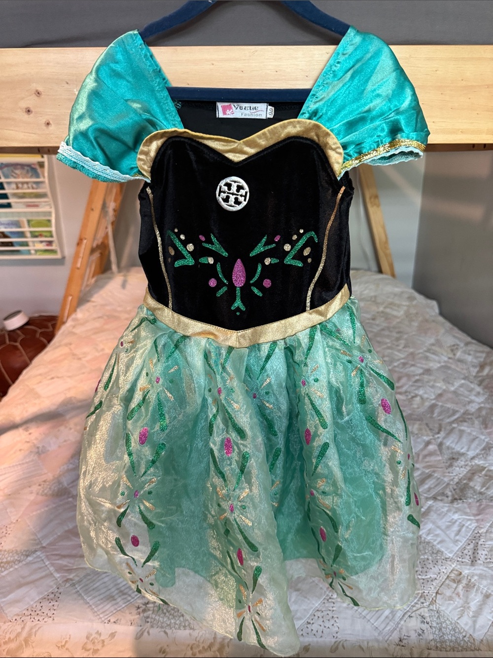 Anna Elsa Frozen Velvet Princess Aqua & Black Floral Girls' Costume Dress 4T